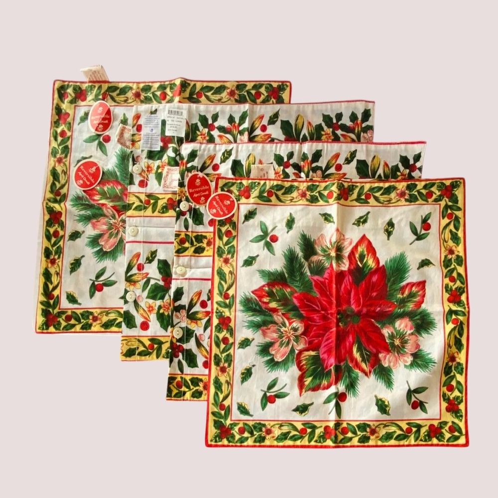 NWT SET Of 4 April Cornell Reversible Poinsettia Christmas Pillow Covers 16x16